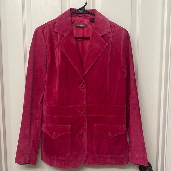 Liz Claiborne Women's Vintage Retro Pink/Magenta Suede Leather Blazer Medium - Picture 1 of 16
